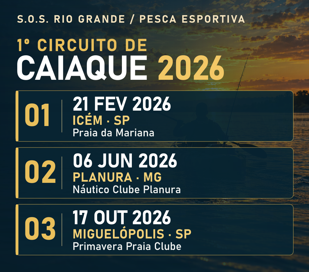 Calendário ilustrado das três etapas do circuito de caiaque de 2026